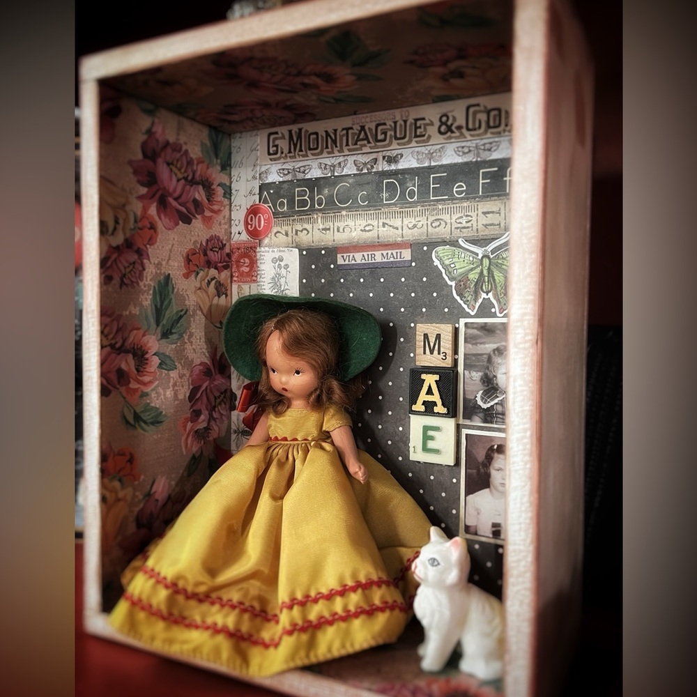 Handmade diorama using vintage items